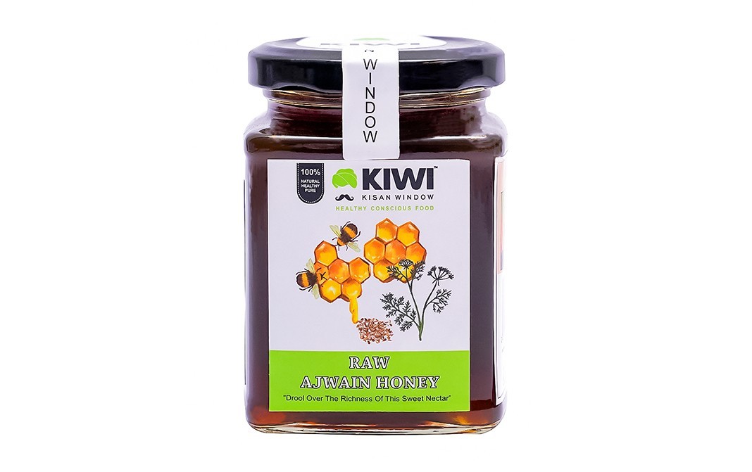 Kiwi Kisan Window Raw Ajwain Honey    Glass Jar  350 grams